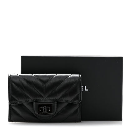 Chanel Aged Calfskin Chevron Quilted Reissue Flap Card Holder So Black 9 of 9