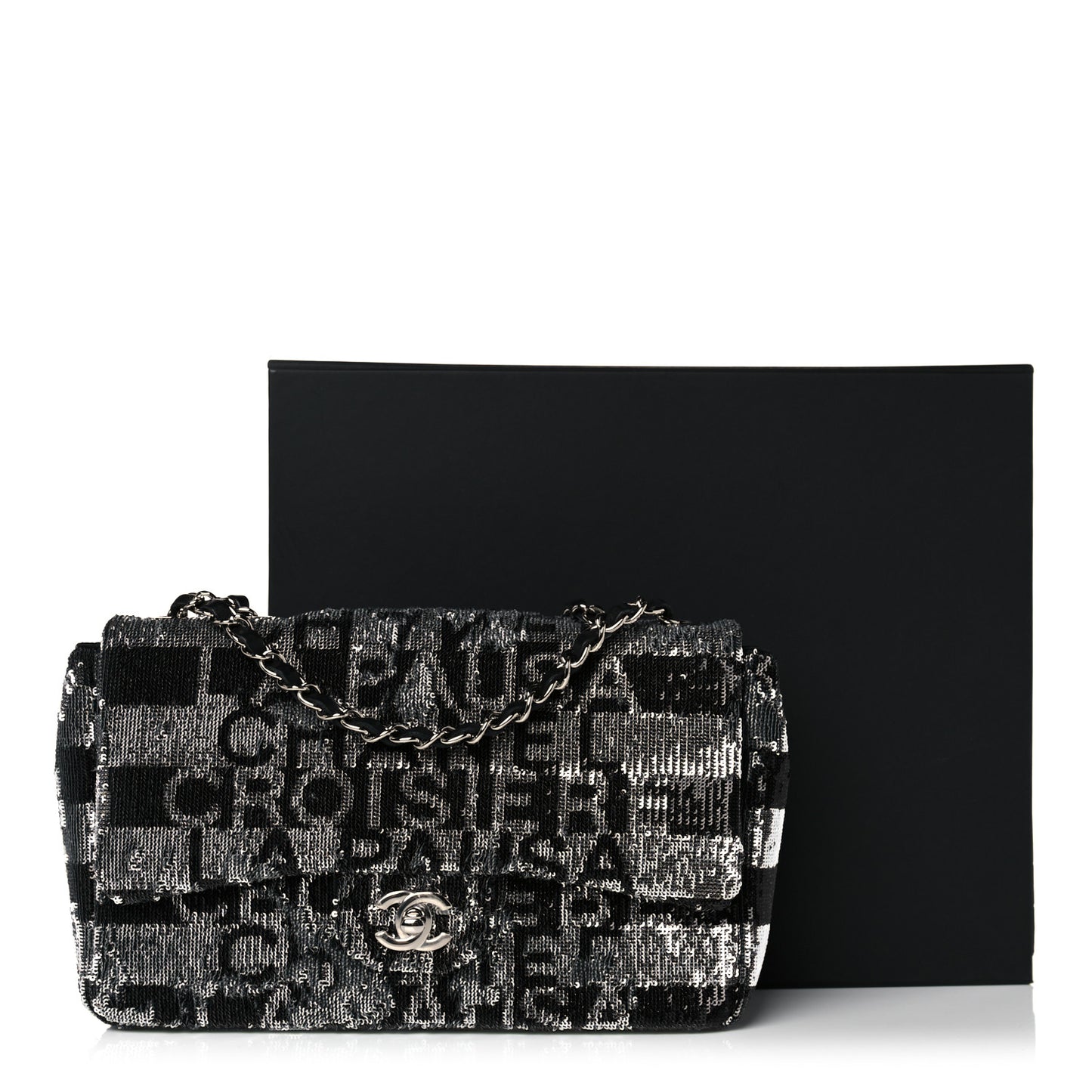 Sequin La Pausa Medium Single Flap Silver Black
