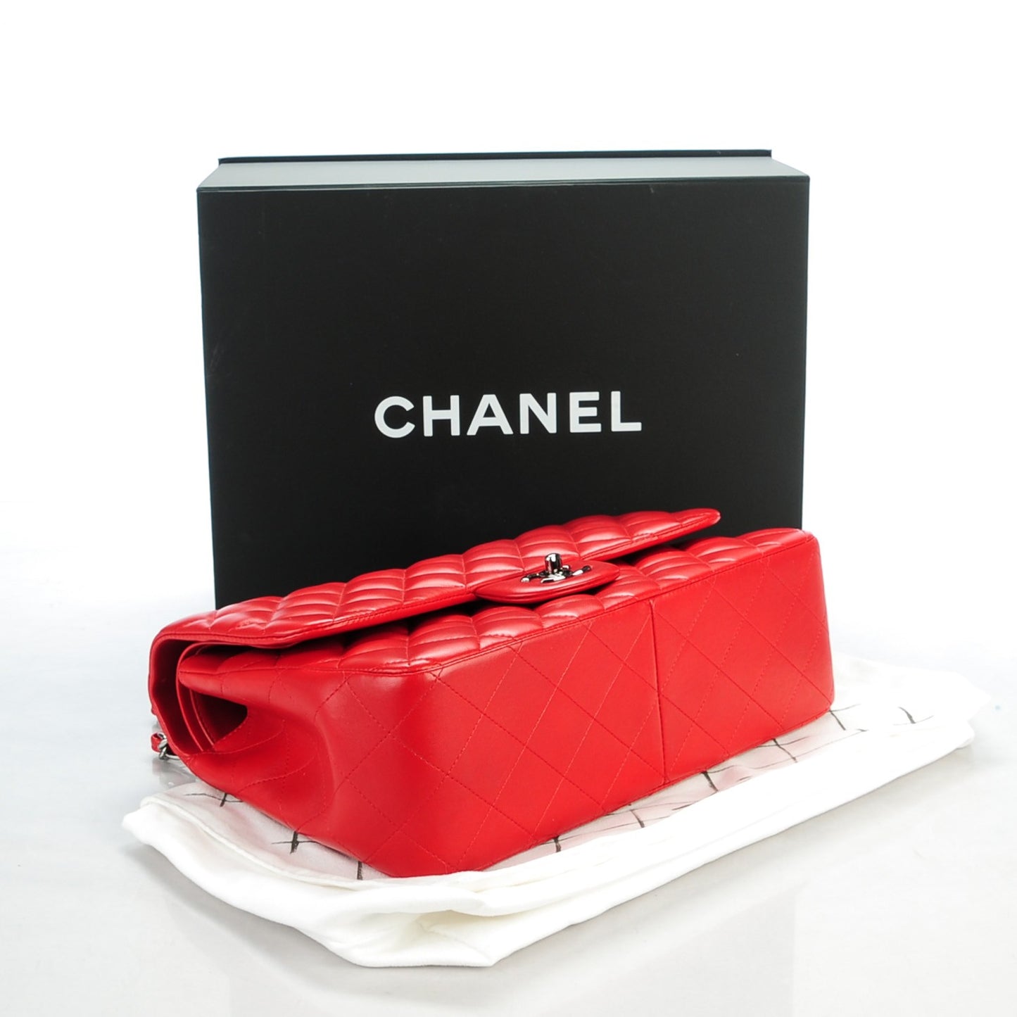 Lambskin Quilted Jumbo Double Flap Red