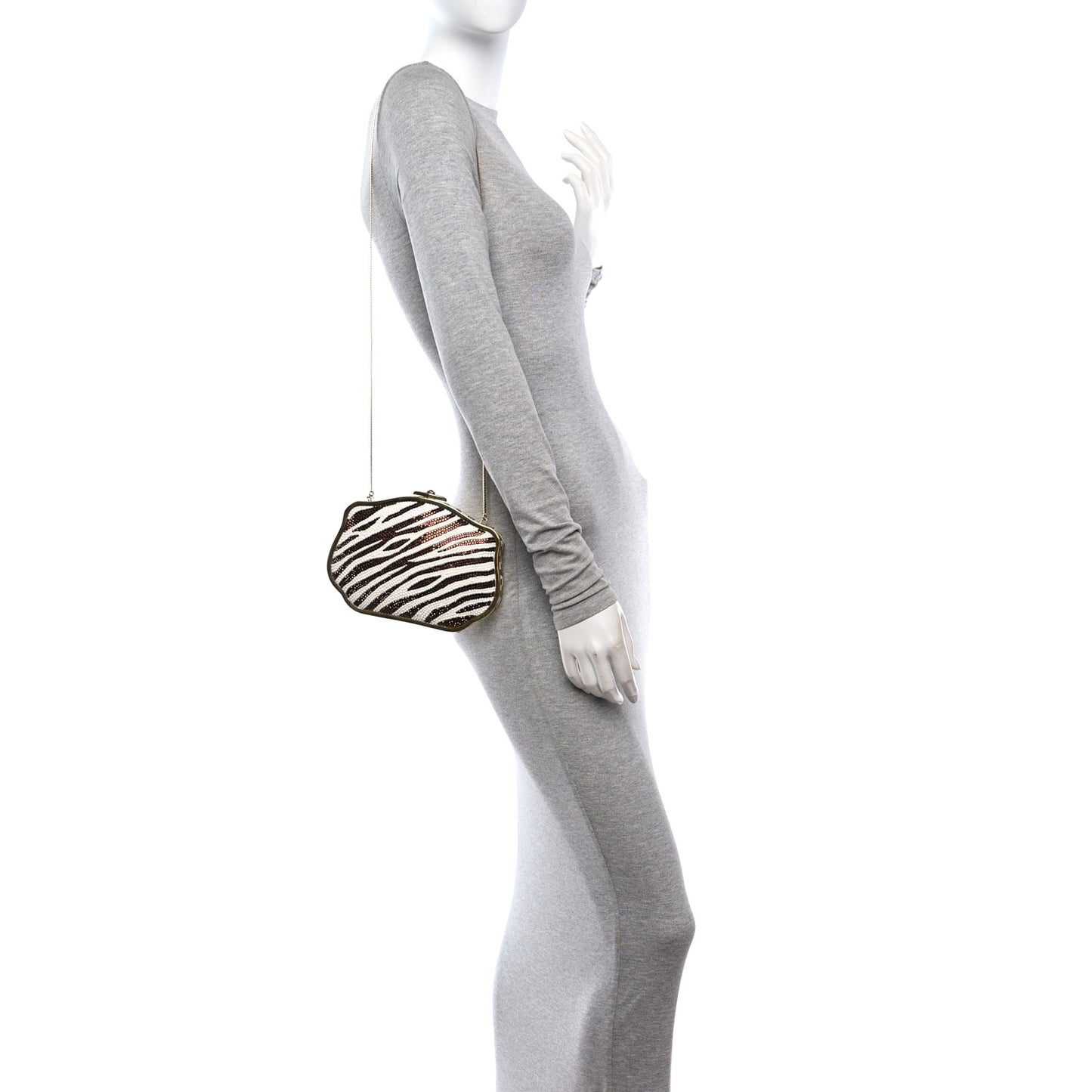 Swarovski Crystal Zebra Minaudiere Clutch Brown White Gold
