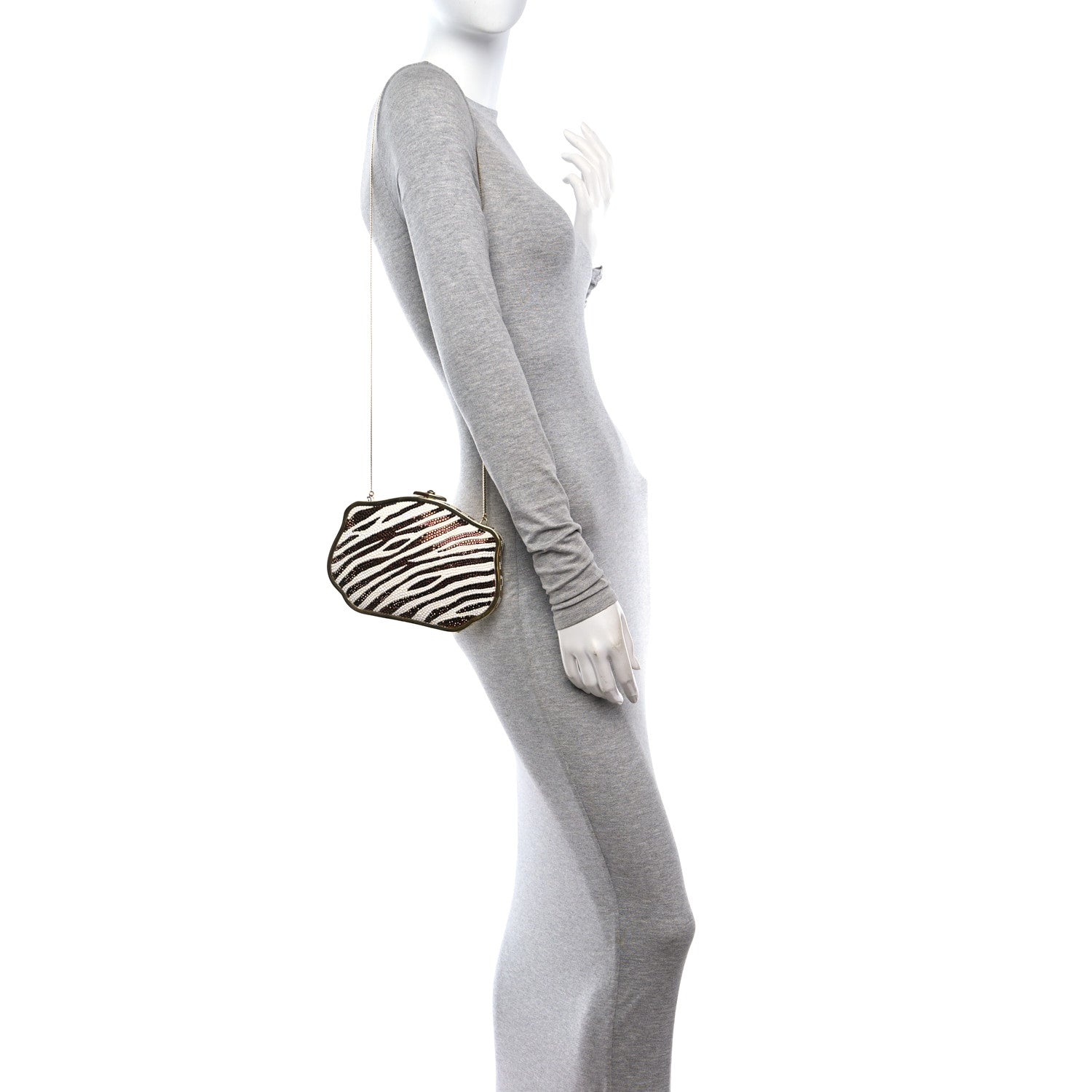 Judith Leiber Swarovski Crystal Zebra Minaudiere Clutch Brown White Gold 2 of 10