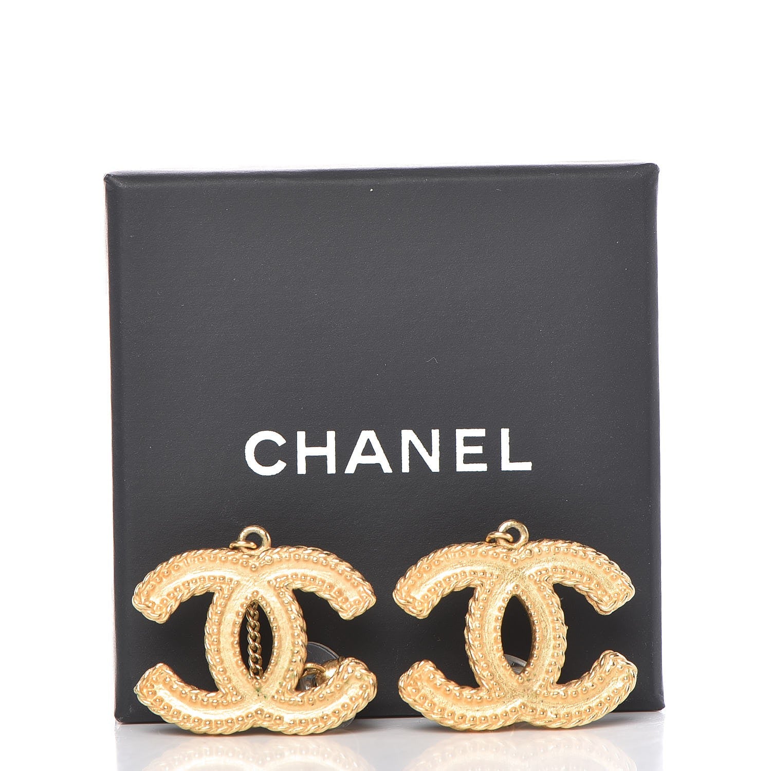 Chanel CC Drop Earrings Matte Gold 5 of 5
