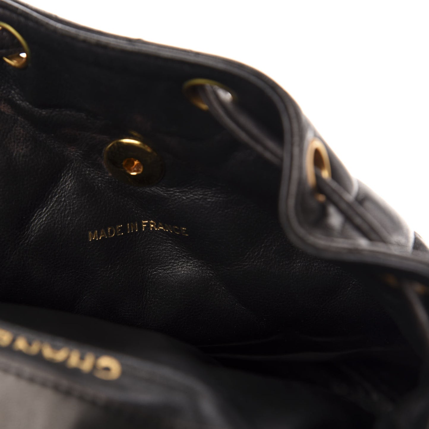 Lambskin Quilted Drawstring Backpack Black