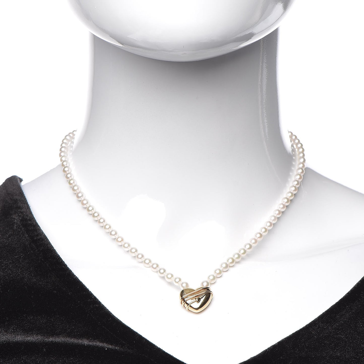 18K Yellow Gold Pearl Cupid's Arrow Heart Necklace