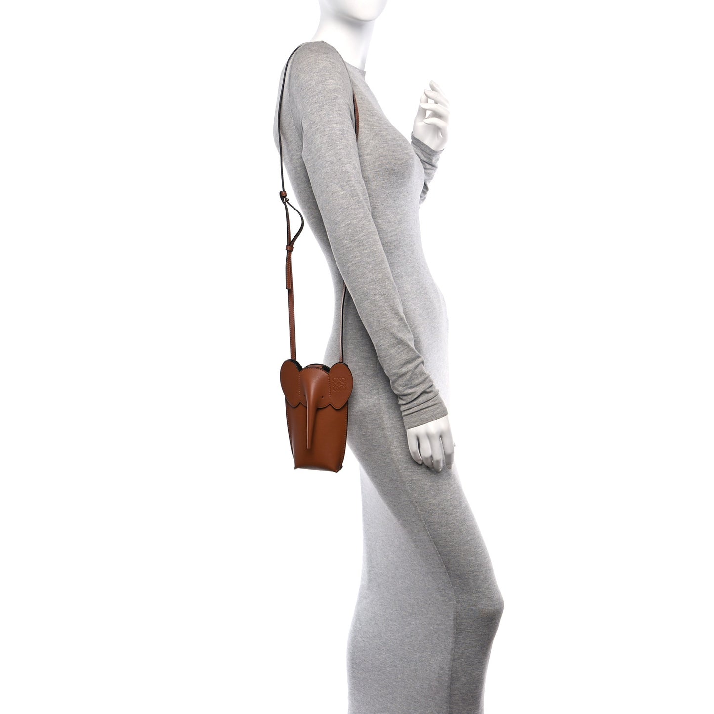 Calfskin Elephant Pouch Crossbody Bag Tan