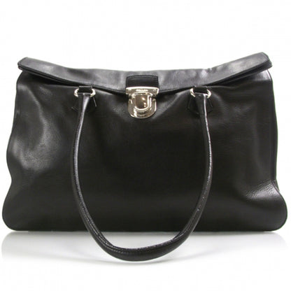 Prada Leather Easy Foldover Pushlock Work Bag Black 1 of 11