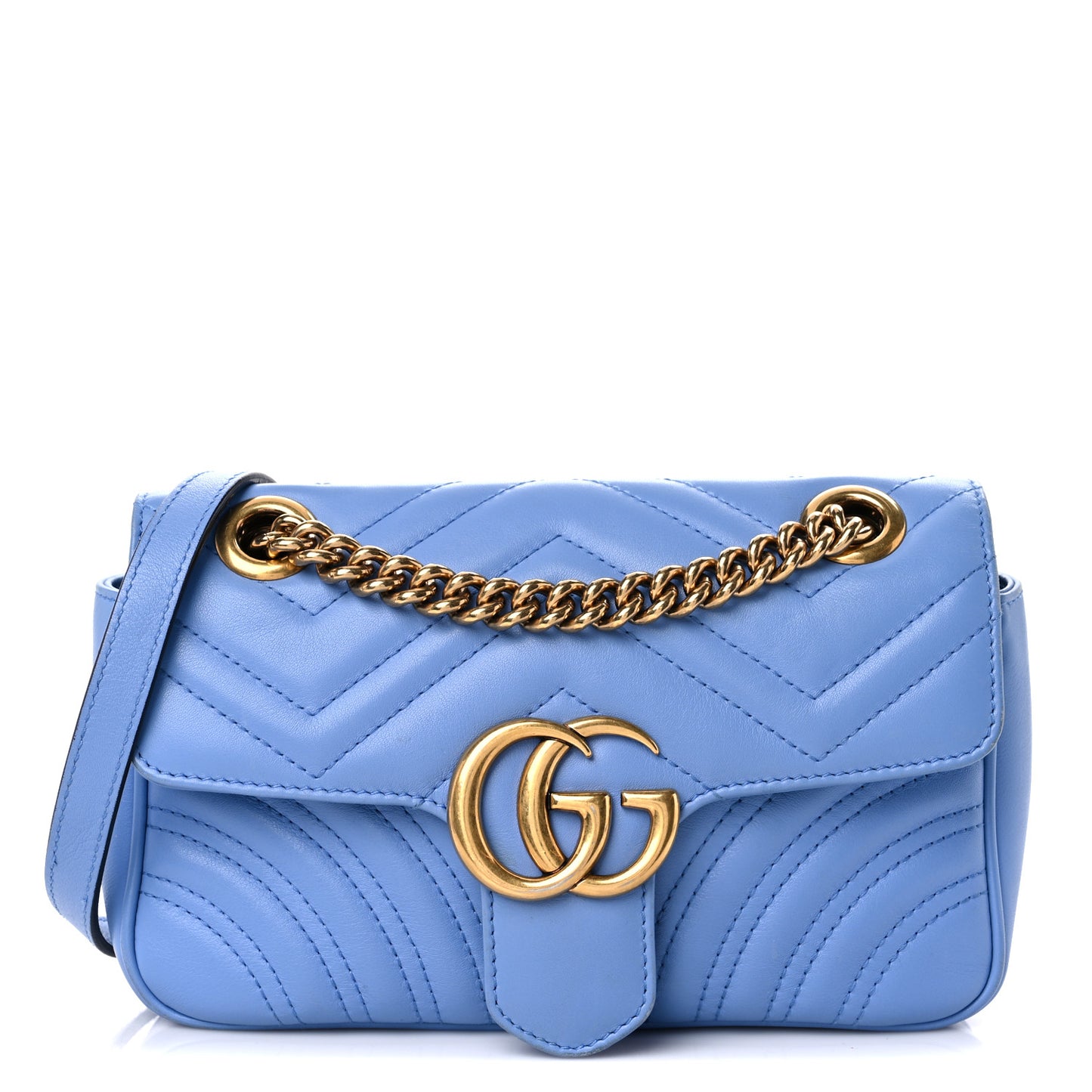 Calfskin Matelasse Mini GG Marmont Shoulder Bag Clear Sky Blue