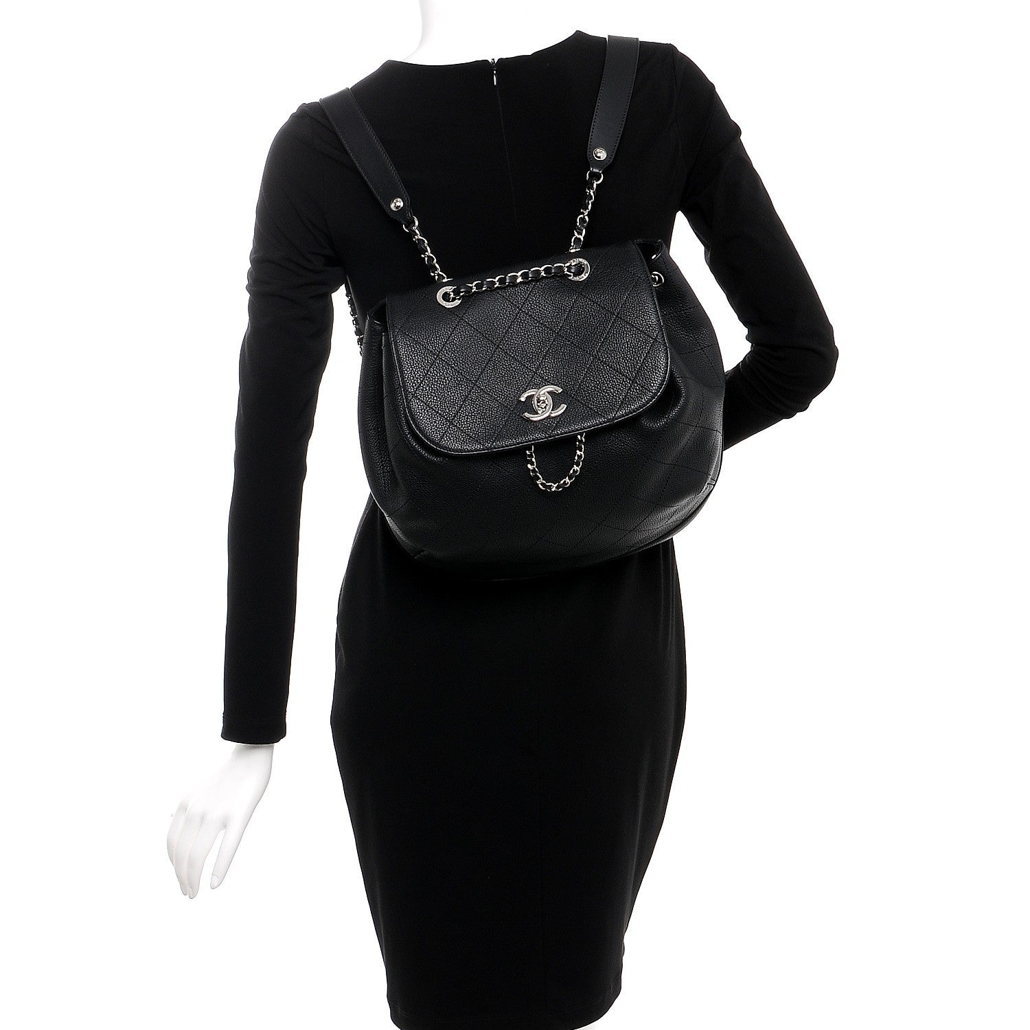 Chanel Grained Calfskin Stitched Flap Drawstring Backpack Black 2 of 8