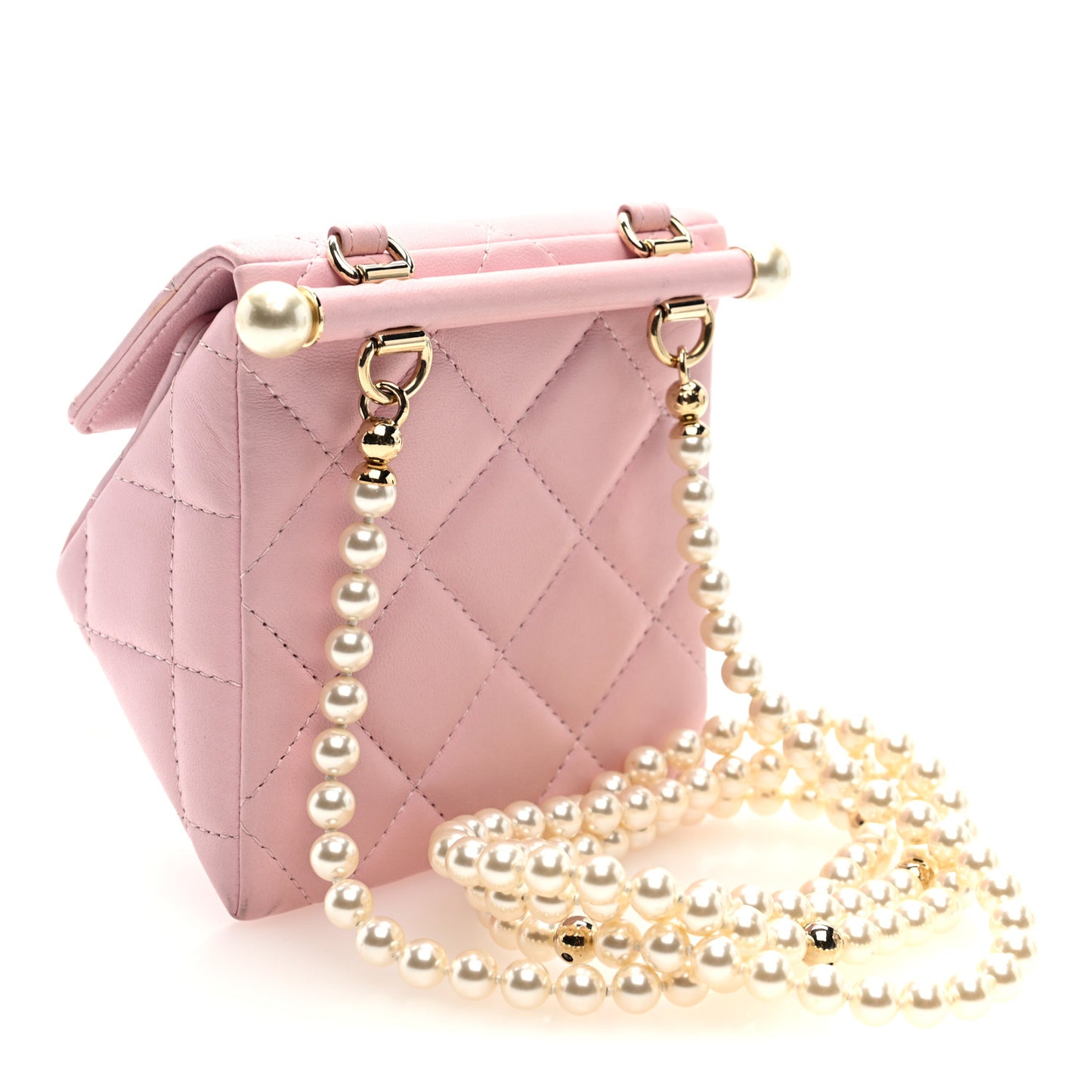 Lambskin Quilted Pearl Pyramid Clutch With Chain Pink