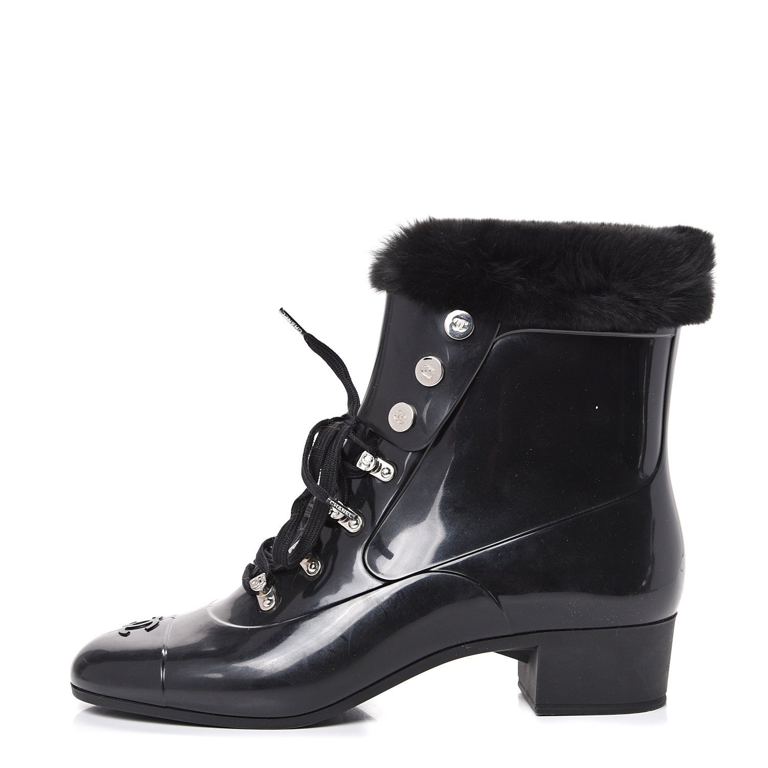Chanel Vinyl Mink Boots Black 39 Black 1 of 7