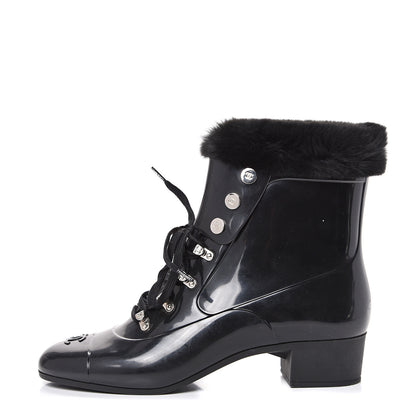Chanel Vinyl Mink Boots Black 39 Black 1 of 7