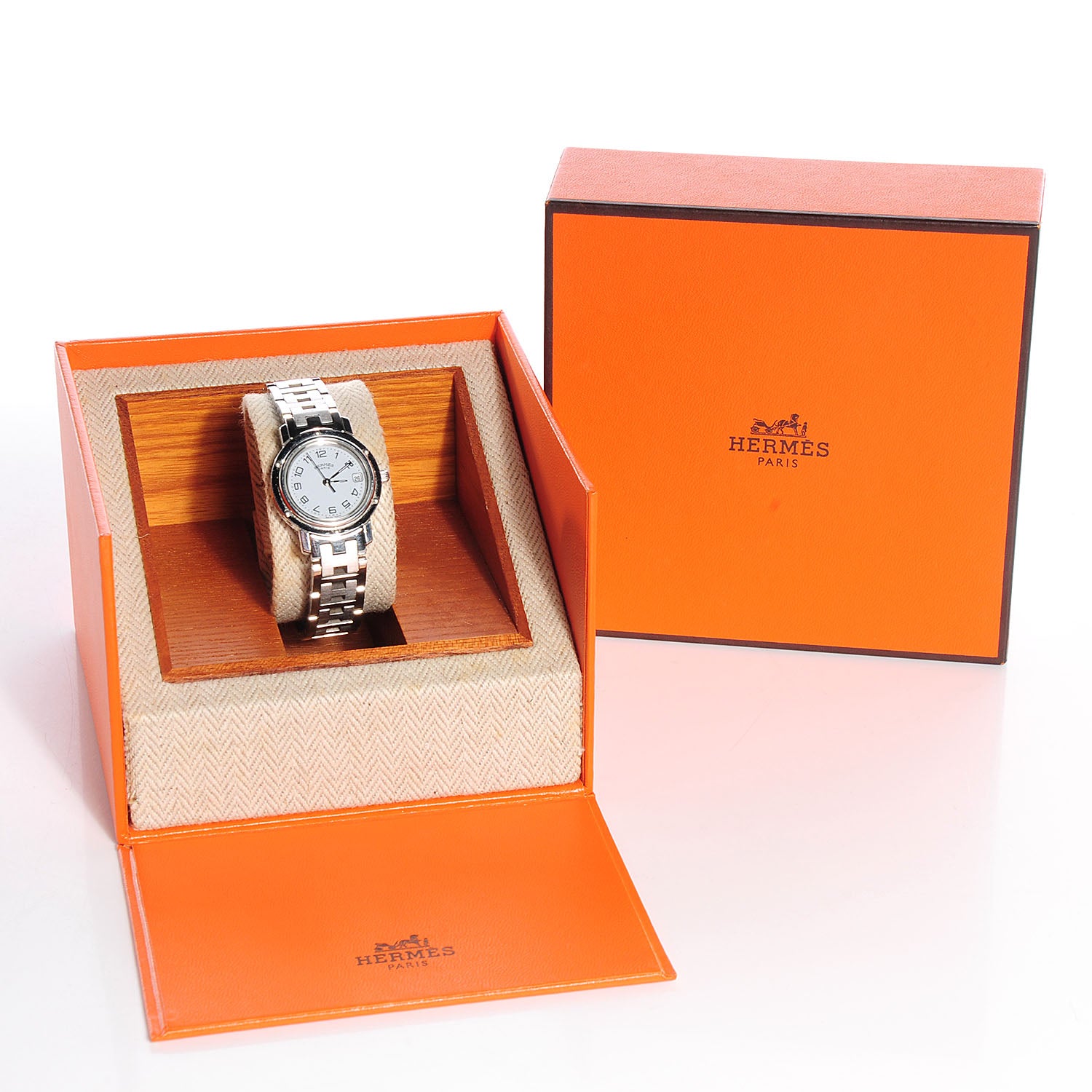 Hermes Stainless Steel 24mm Clipper Quartz Watch White 4 of 9