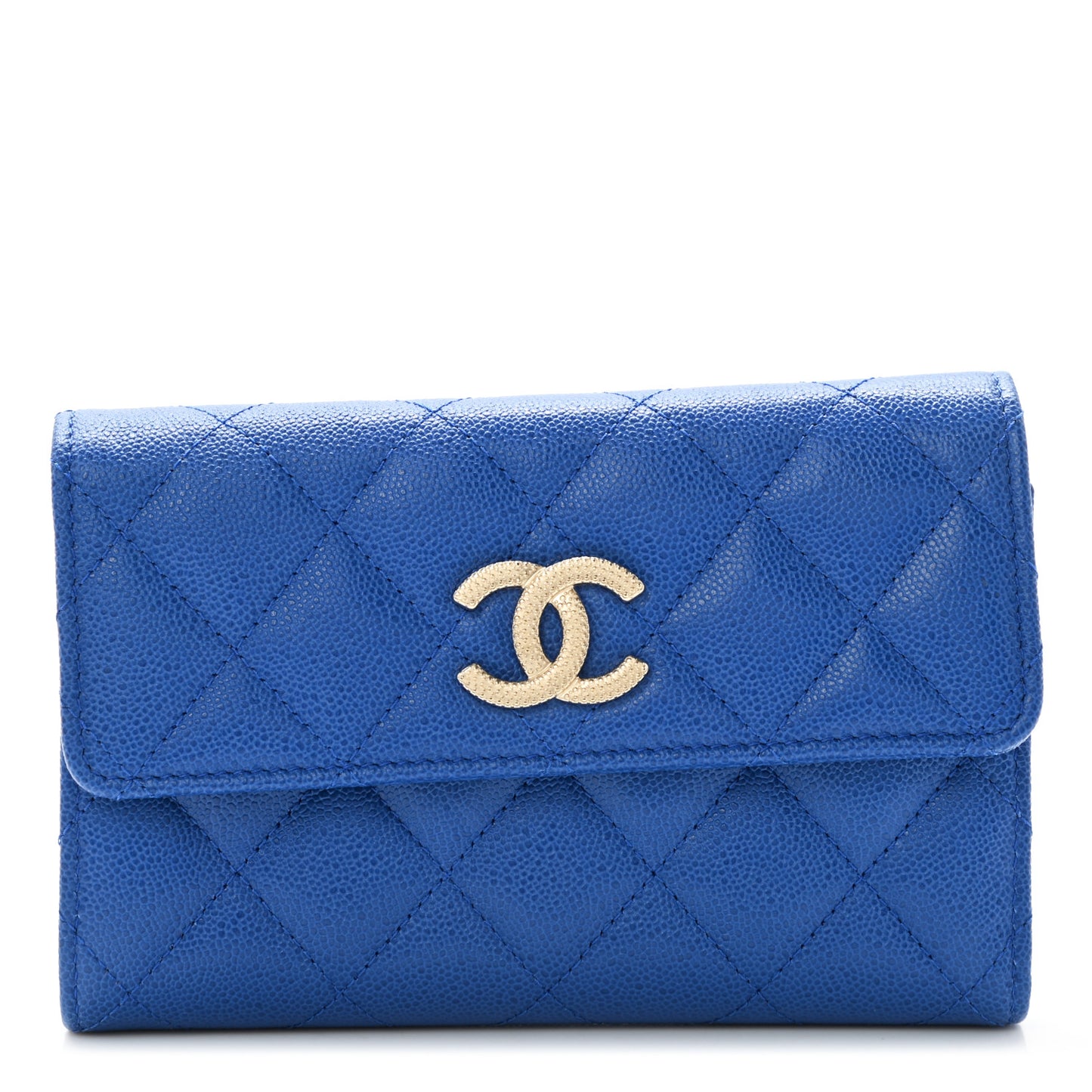 Caviar Quilted Studded CC Medium Flap Wallet Blue