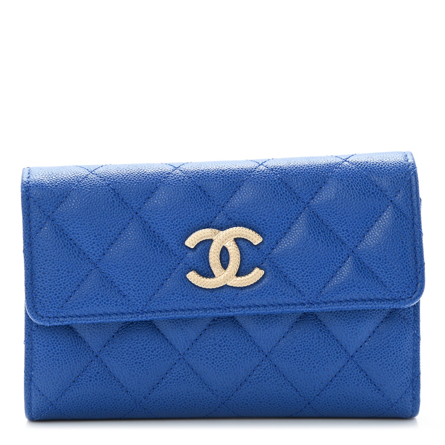 Chanel Caviar Quilted Studded CC Medium Flap Wallet Blue 1 of 7