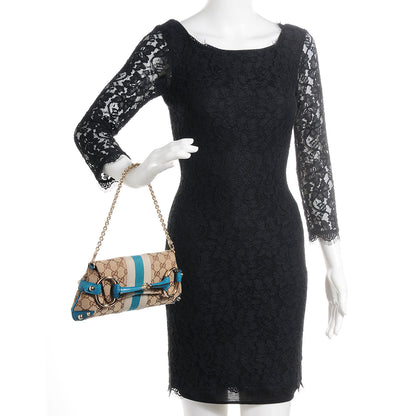 Gucci Monogram Web Small Horsebit Chain Clutch Turquoise 2 of 7