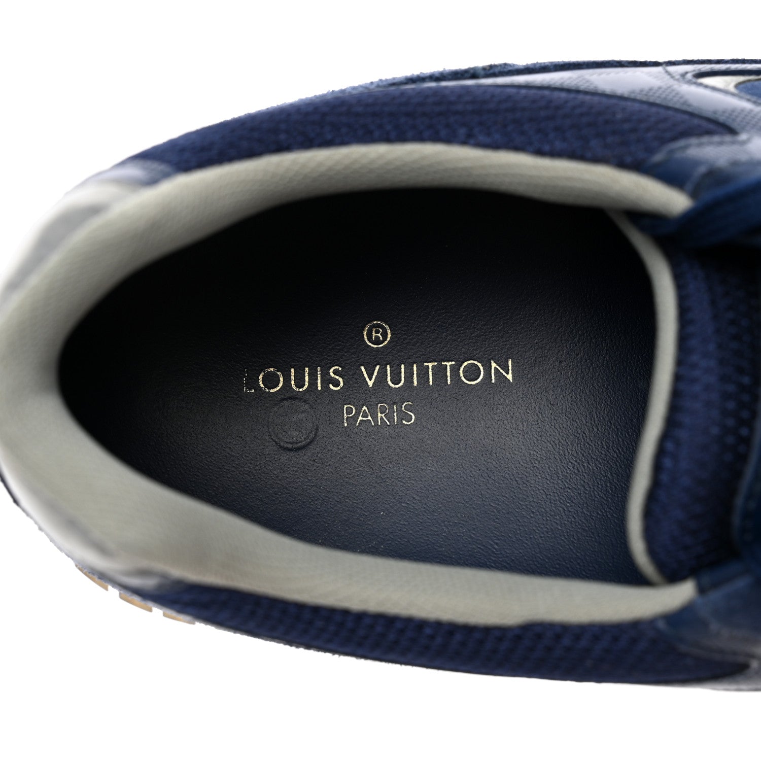 Louis Vuitton Calfskin Suede Damier Run Away Sneakers 10 Blue 6 of 18