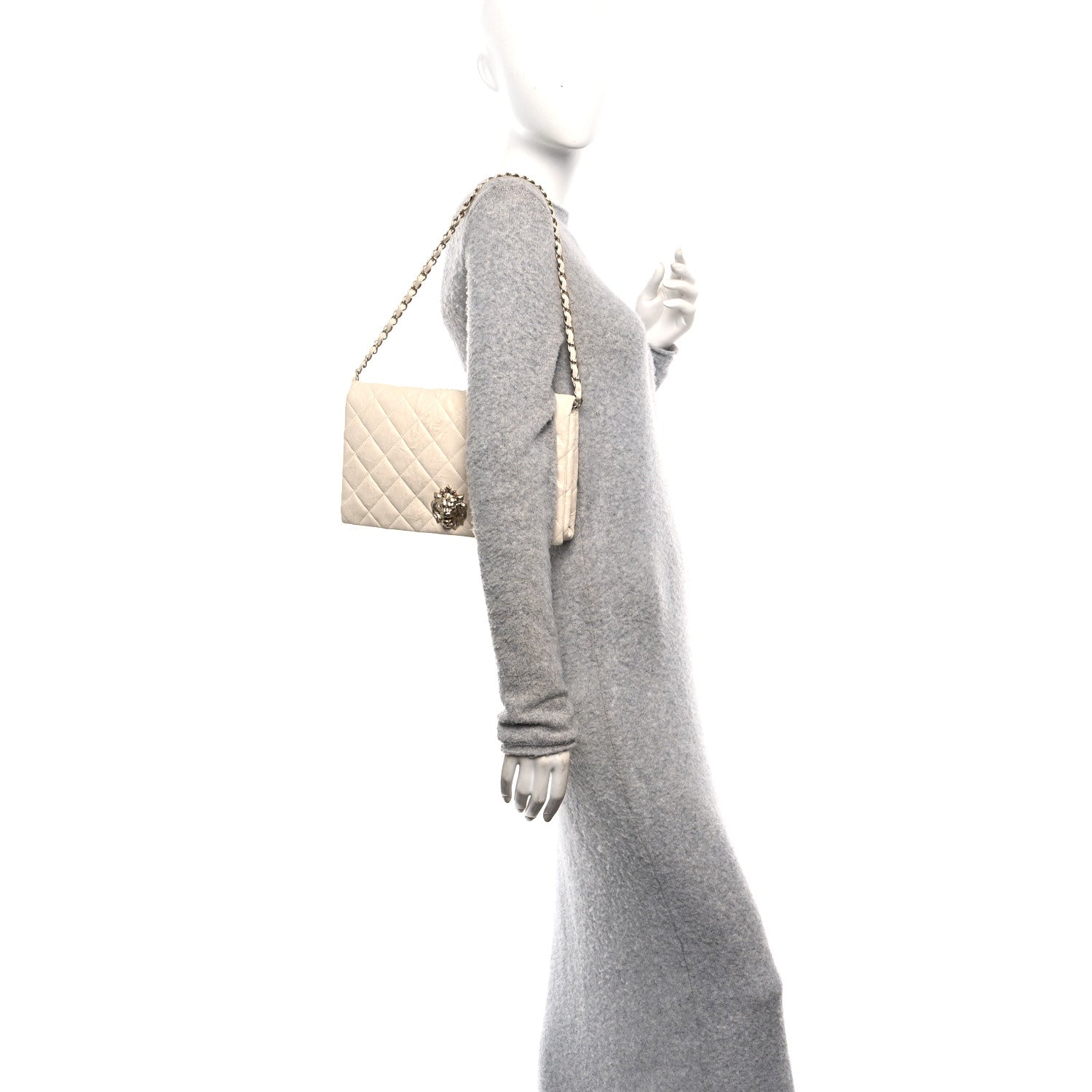 Chanel Lambskin Quilted Medium Leo Lion Flap Clutch Beige 2 of 10