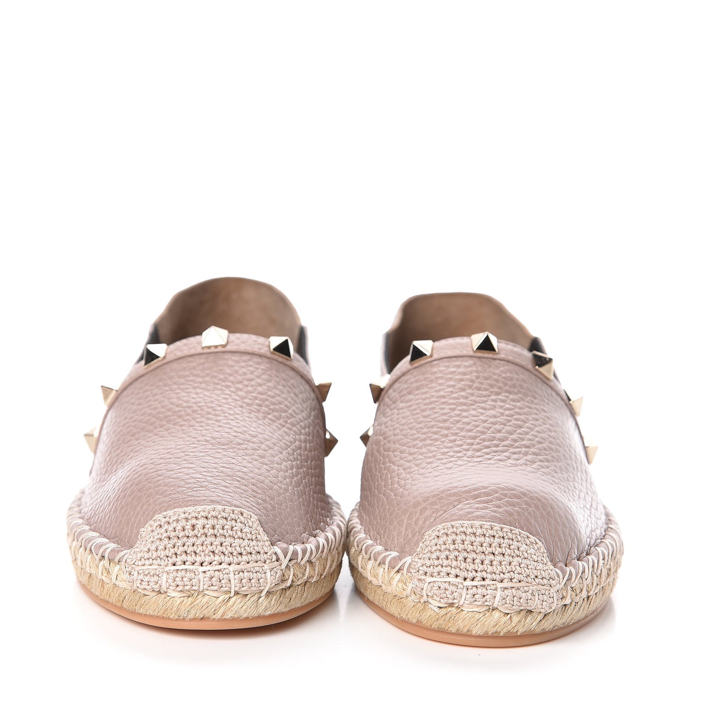 Pebbled Calfskin Rockstud Espadrilles 36 Poudre