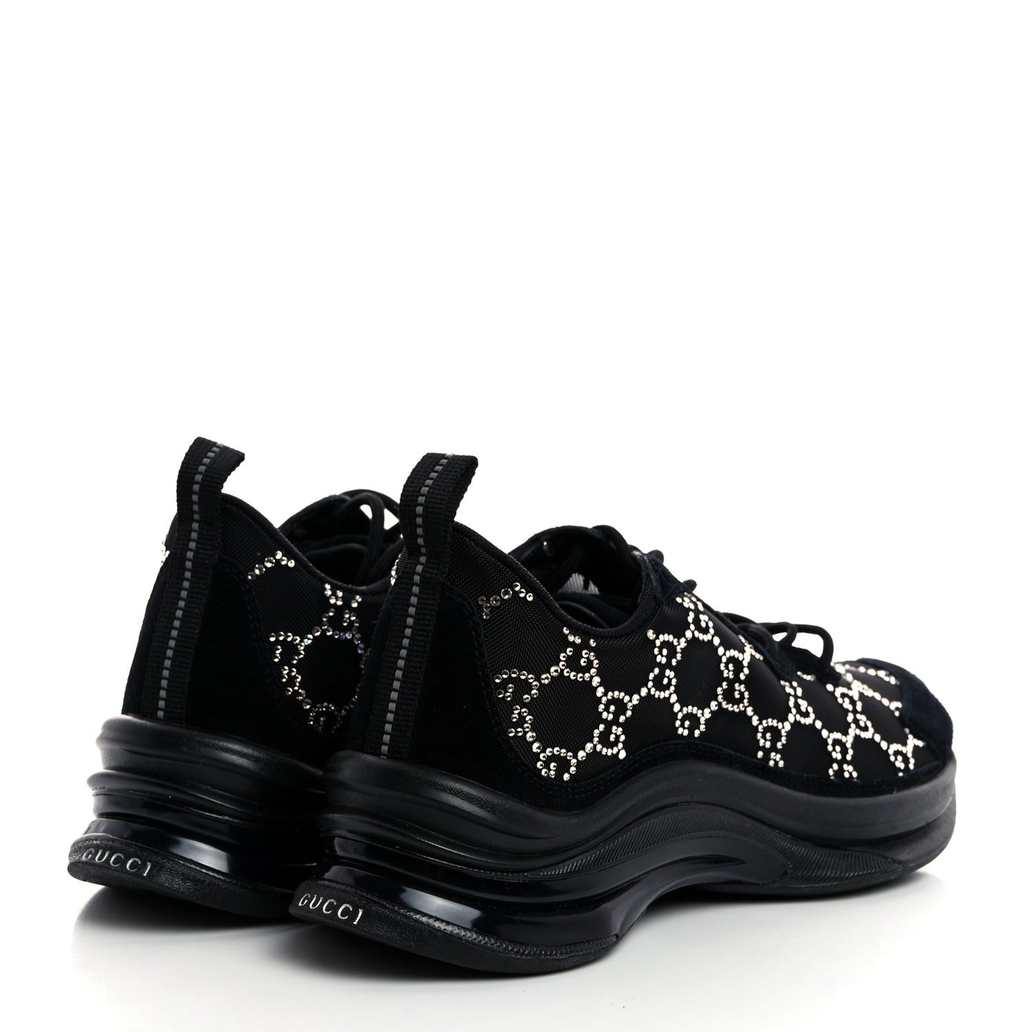 Tela Retino Mesh Crystal Suede GG Monogram Womens Gucci Run Sneakers 36 Black Silver