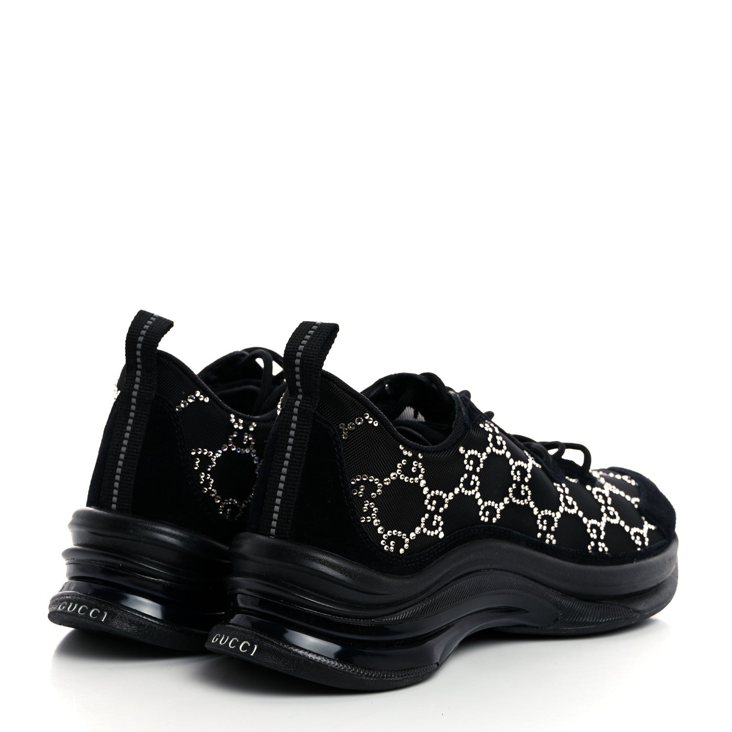 Gucci Tela Retino Mesh Crystal Suede GG Monogram Womens Gucci Run Sneakers 36 Black Silver 4 of 8