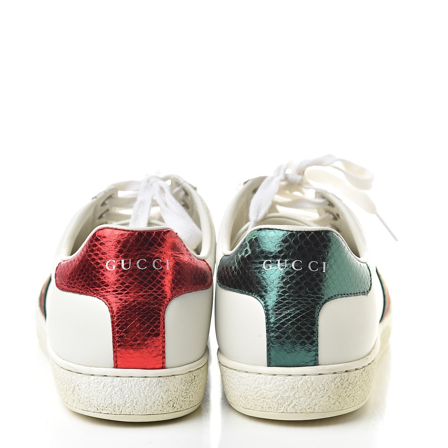 Gucci Calfskin Ayers Web Bee Embroidered Womens Ace Sneakers 38.5 White Green 5 of 14