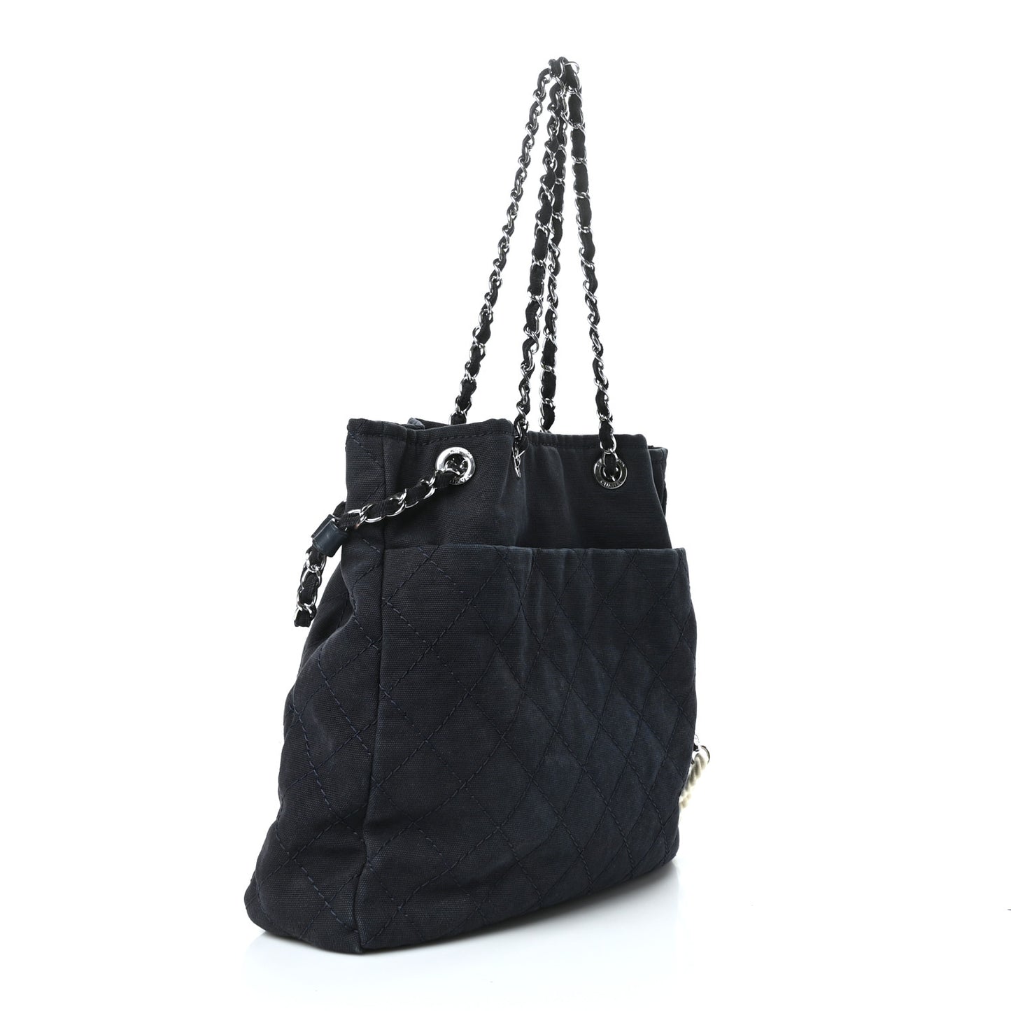 Canvas Quilted La Pausa Large Shopping Tote Navy