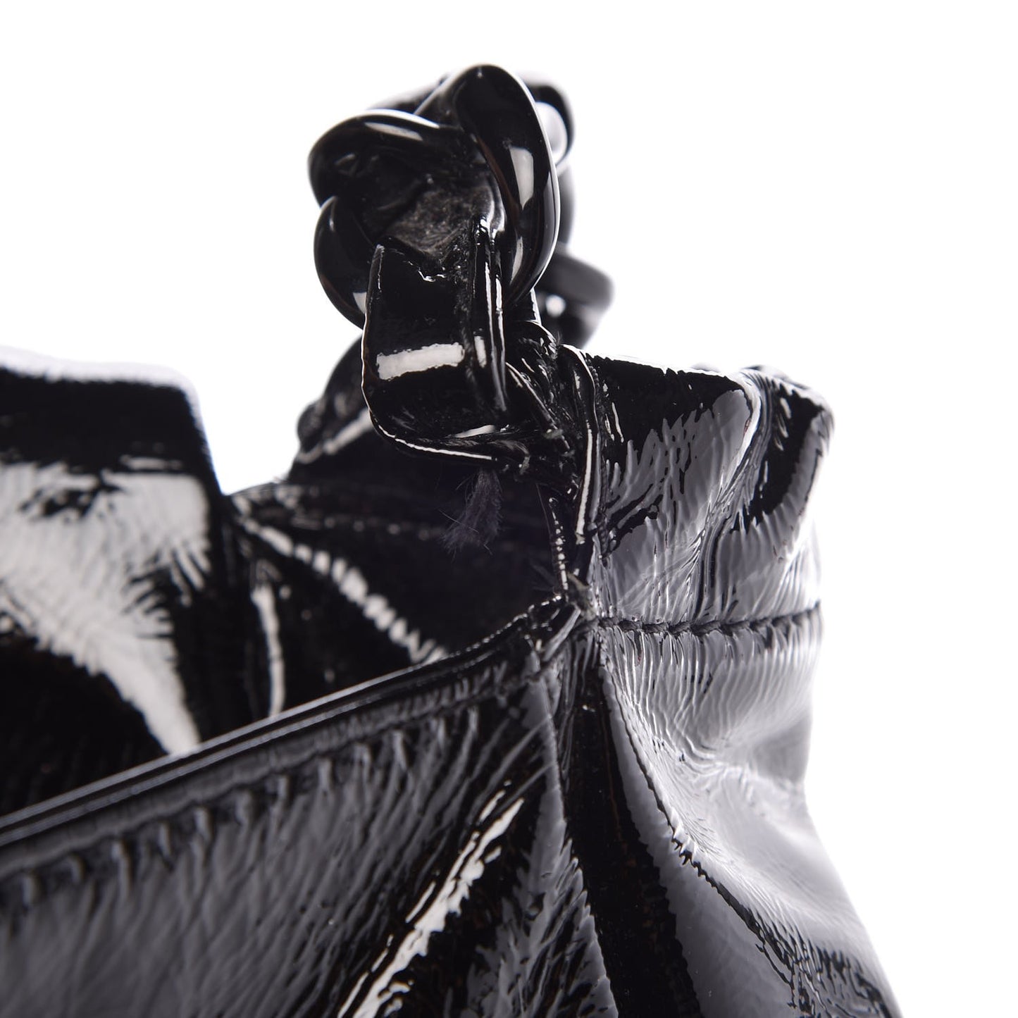 Crinkled Patent Modern Chain Flap Black