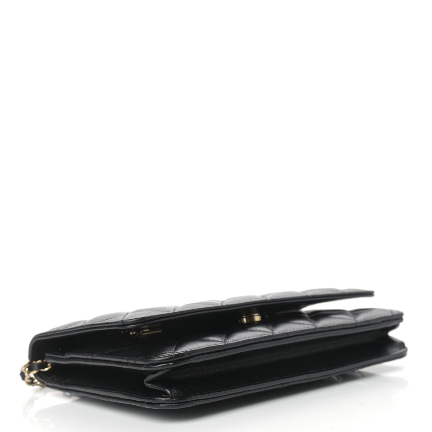 Lambskin Quilted Coco Bow Wallet On Chain WOC Black