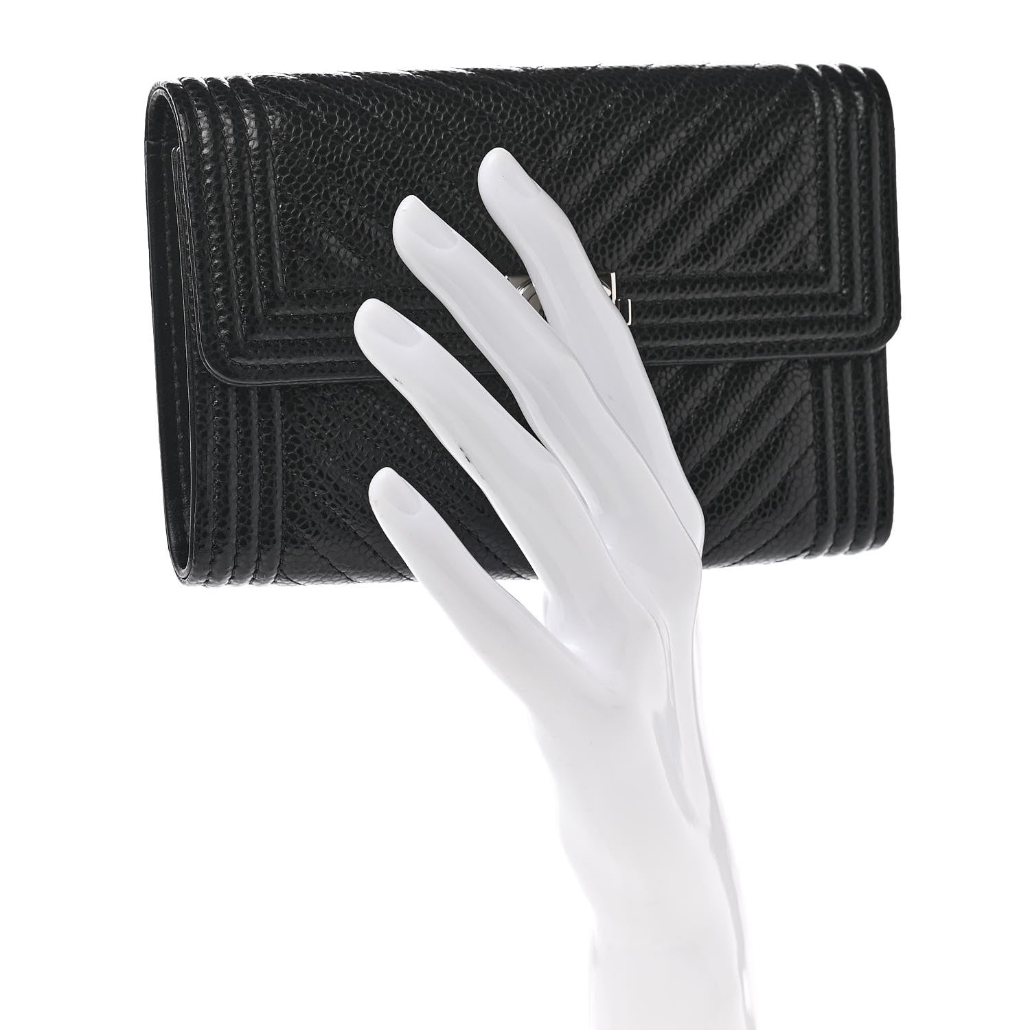 Chanel Caviar Chevron Quilted Medium Boy Flap Wallet Black 2 of 7