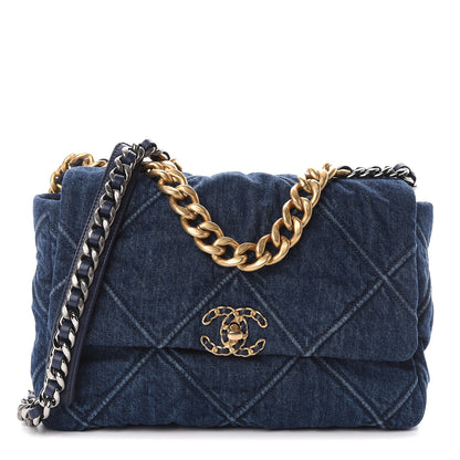 Chanel Denim Quilted Large 19 Flap Blue 1 of 9