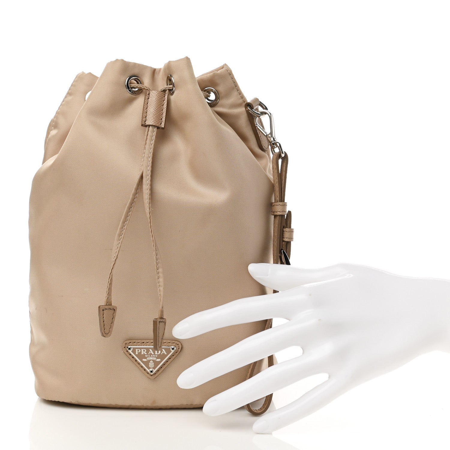 Prada Saffiano Tessuto Nylon Vela Bucket Wristlet Cammeo 2 of 11