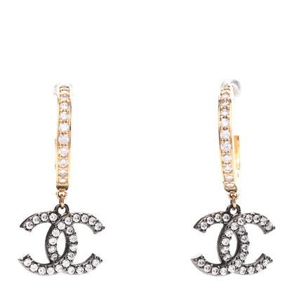 Chanel Crystal Lock Symbols CC Hoop Drop Earrings Gold Ruthenium 1 of 4
