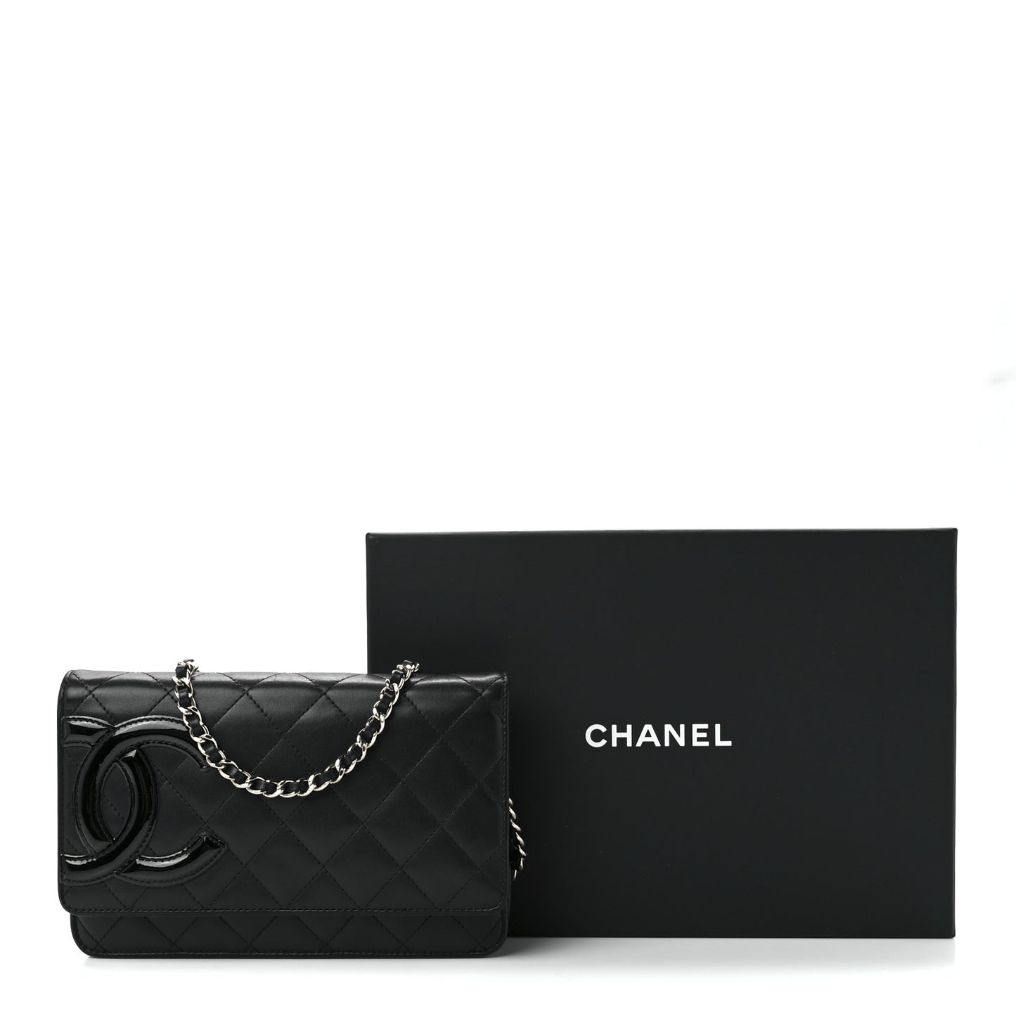 Calfskin Quilted Cambon Wallet On Chain WOC Black