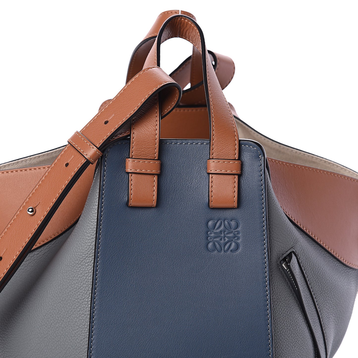 Calfskin Small Hammock Shoulder Bag Steel Blue Tan