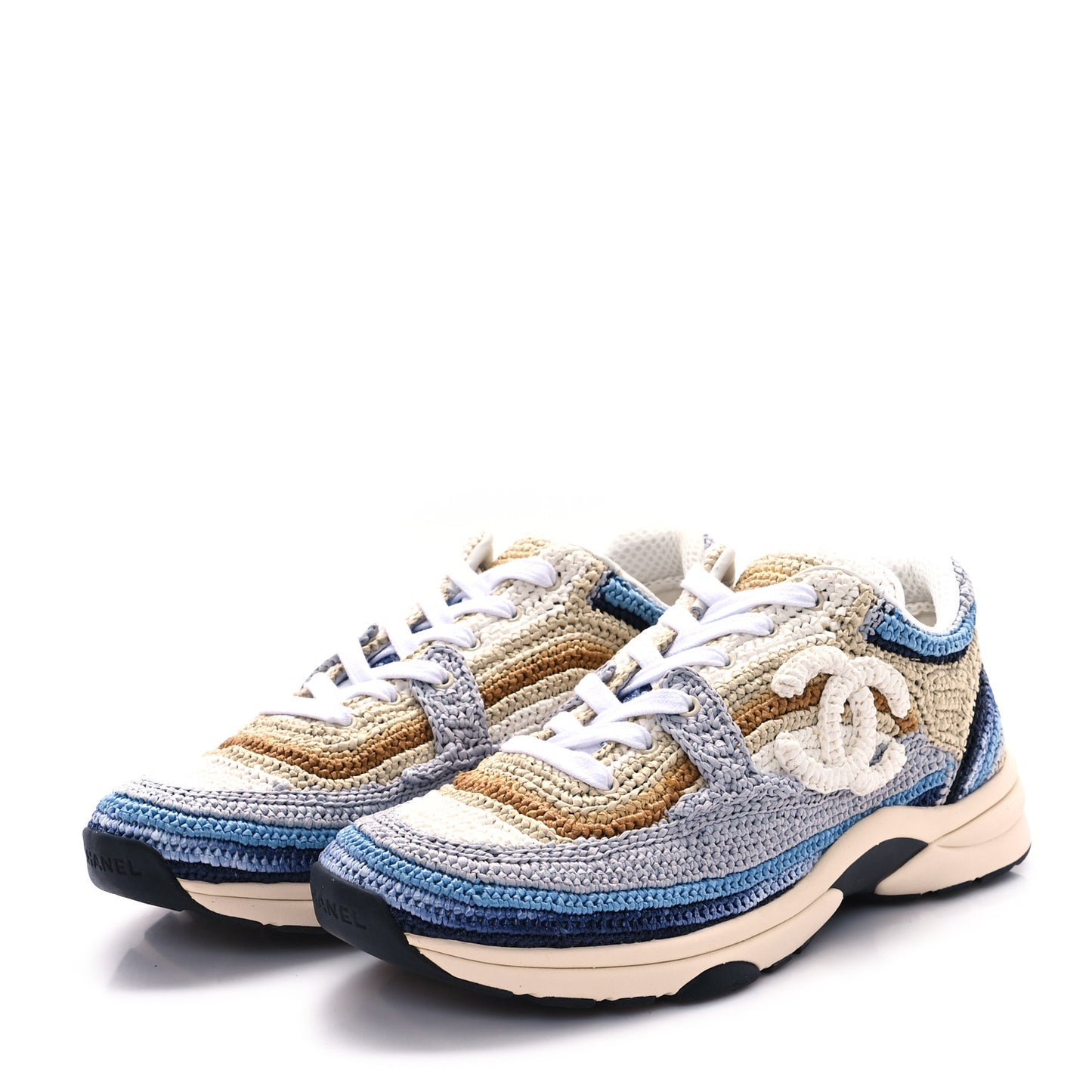 Braided Raffia Womens CC Sneakers 40 Blue Beige