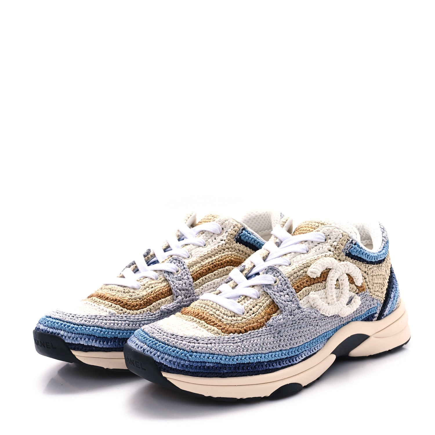 Chanel Braided Raffia Womens CC Sneakers 40 Blue Beige 4 of 11