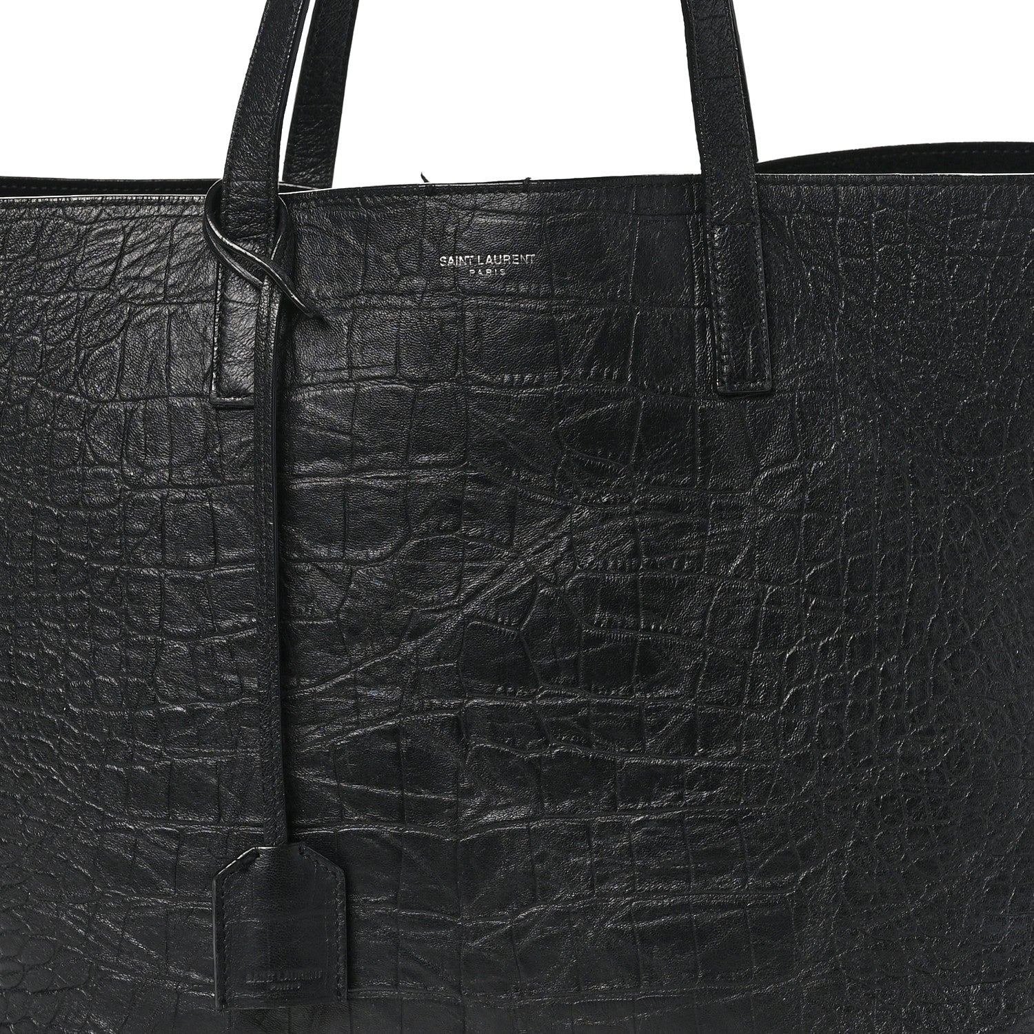 Saint Laurent Calfskin Crocodile Embossed Large Shopper Tote Black 8 of 15