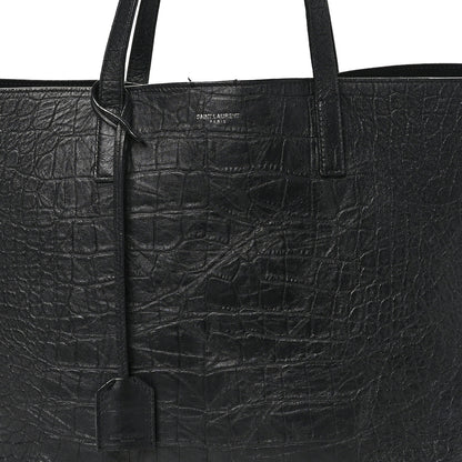 Saint Laurent Calfskin Crocodile Embossed Large Shopper Tote Black 8 of 15