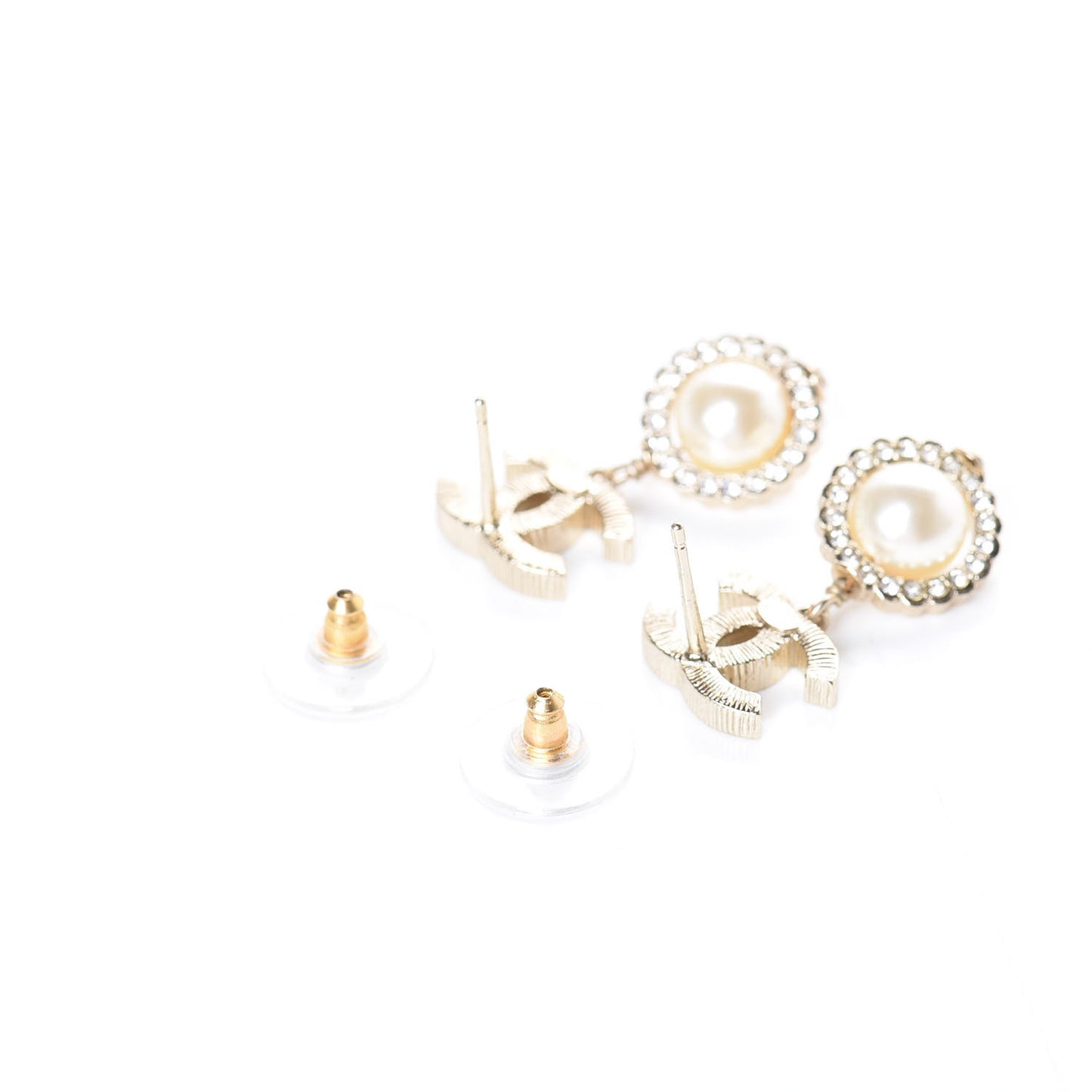 Crystal Pearl CC Lace Camellia Earrings Gold