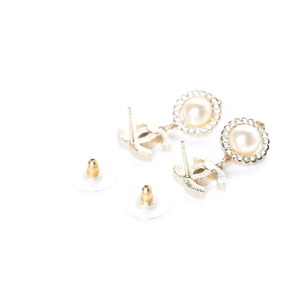 Chanel Crystal Pearl CC Lace Camellia Earrings Gold 4 of 5