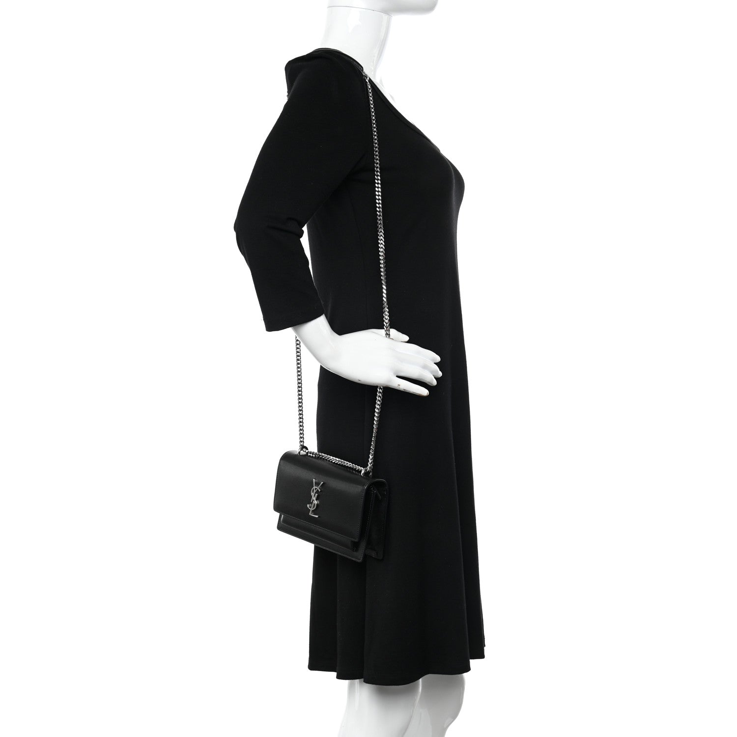 Saint Laurent Calfskin Monogram Sunset Chain Wallet Black 2 of 12