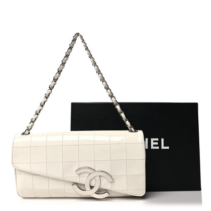 Chanel Patent Quilted Diagonal CC East West Chocolate Bar Flap White 14 of 14
