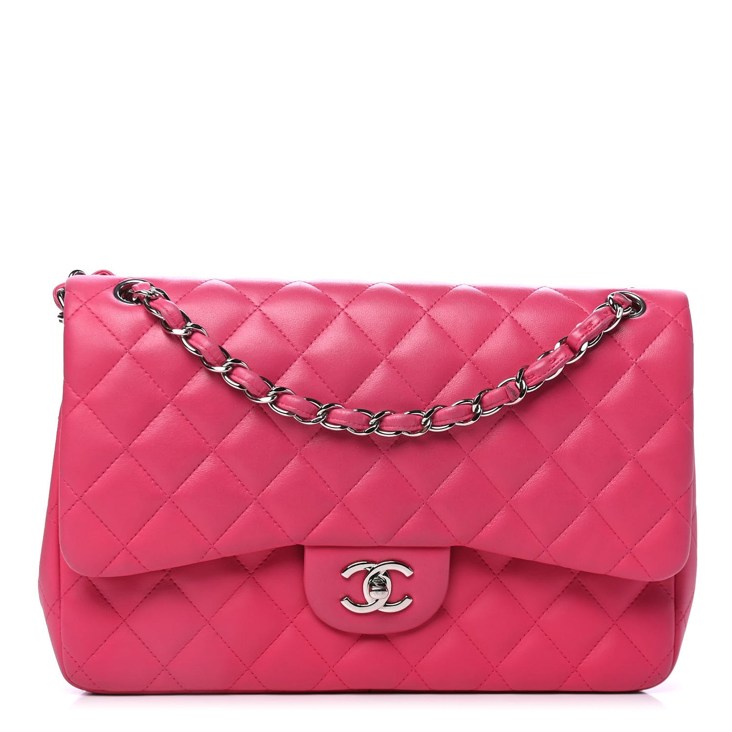 Lambskin Quilted Jumbo Double Flap Dark Pink
