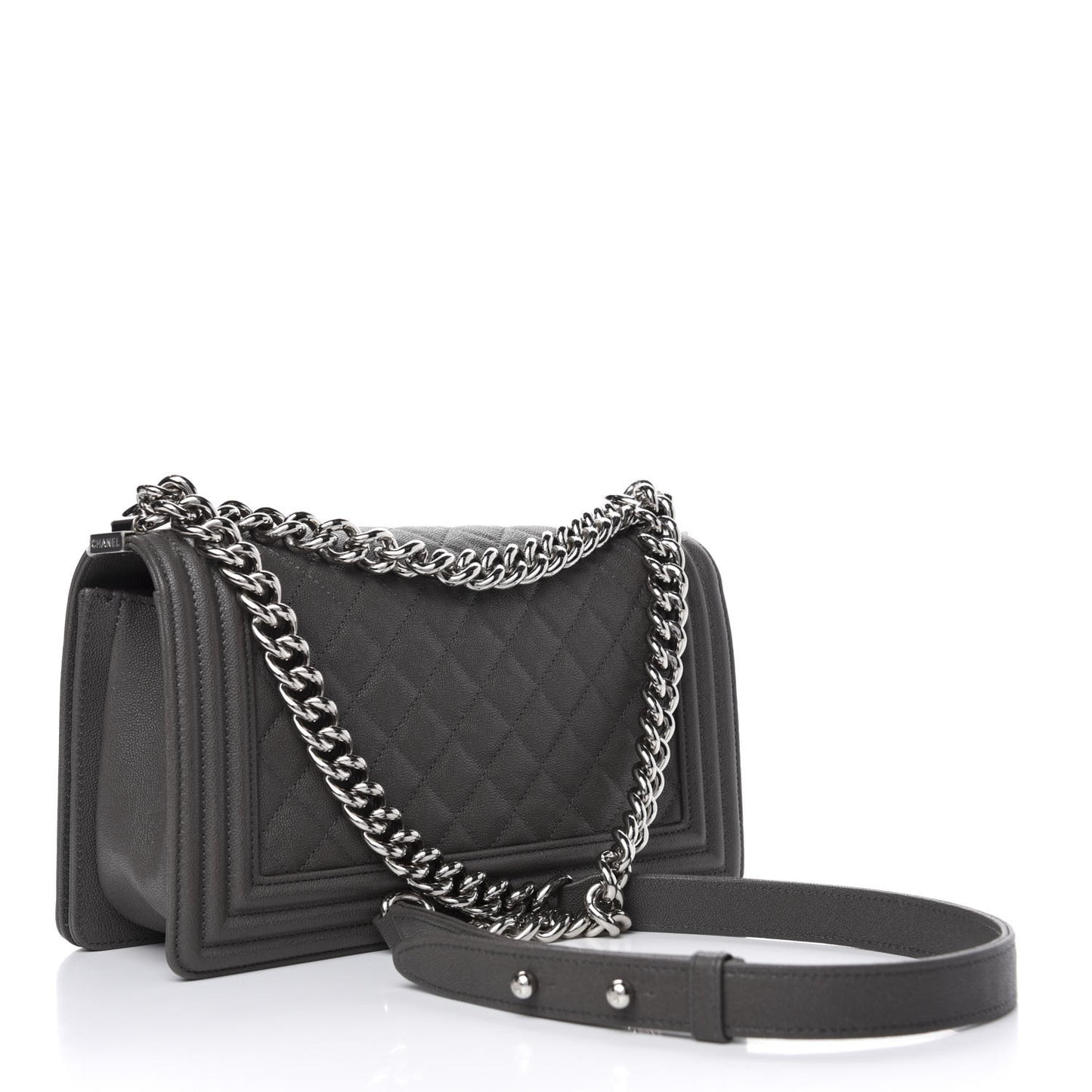 Caviar Quilted Medium Boy Flap Grey