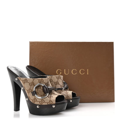 Gucci Monogram Cellarius Soft Calfskin Icon Bit Platform Clog High Heel Slide Sandals 36 Beige Ebony Cocoa 10 of 10