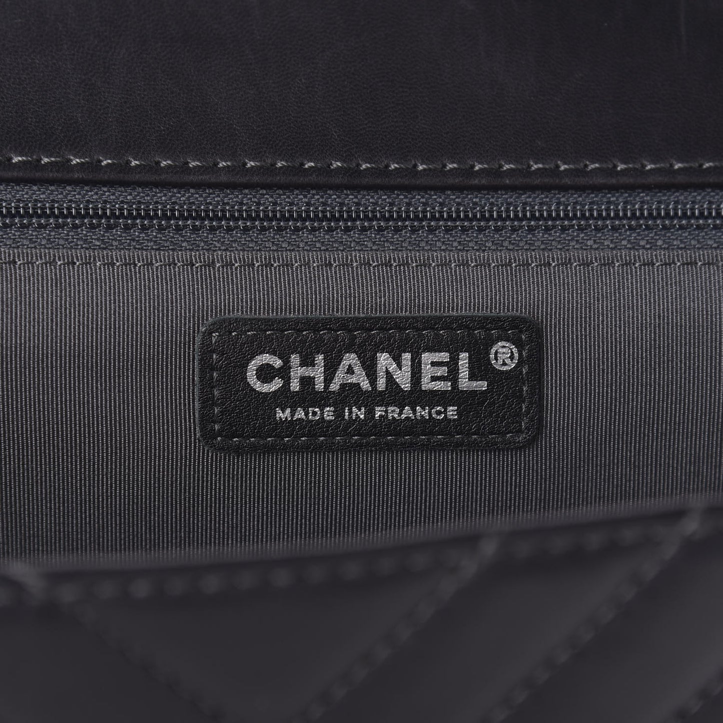 Lambskin Chevron Quilted Large Surpique Flap Dark Grey