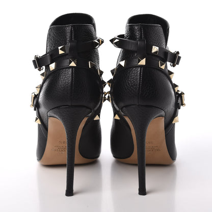 Valentino Garavani Pebbled Calfskin Rockstud Double Buckle 100mm Ankle Boots 38.5 Black 7 of 9
