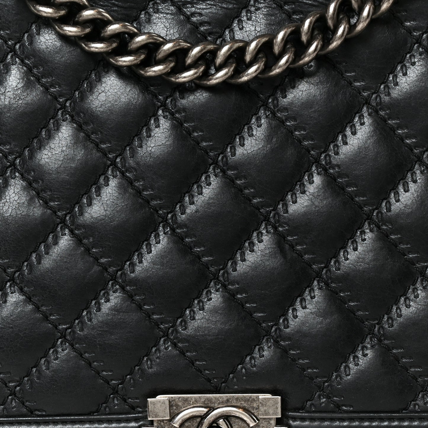 Calfskin Quilted Double Stitch New Medium Boy Flap Black