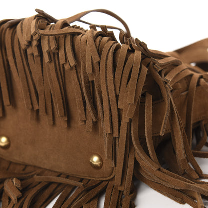 Saint Laurent Suede Calfskin Small Emmanuelle Fringe Bucket Bag Light Ocre 7 of 9