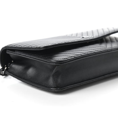 Chanel Lambskin Chevron Quilted Wallet On Chain WOC So Black 6 of 12